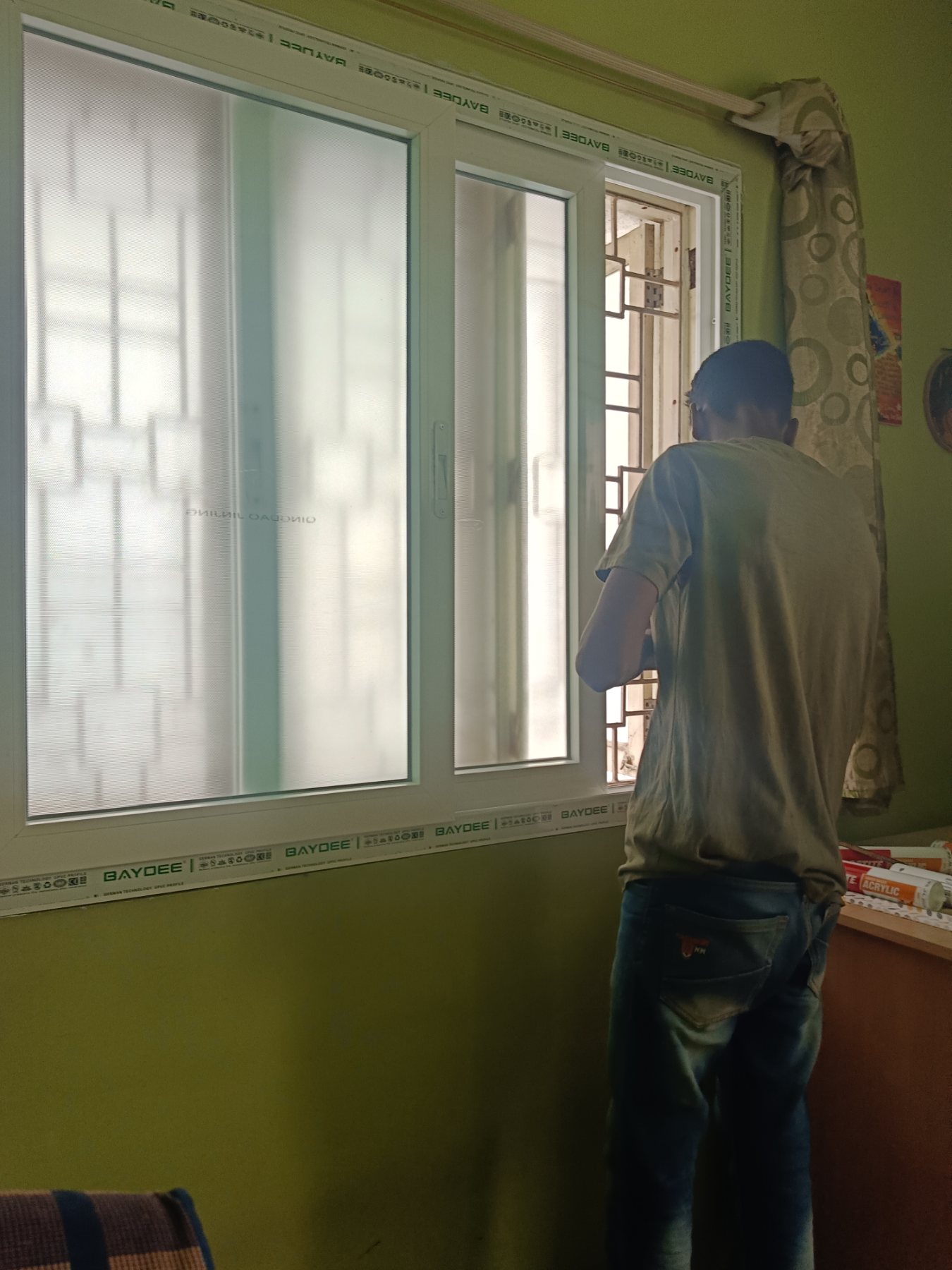 uPVC Sliding Window Installation with Mosquito Mesh at Bohra Layout, Bengaluru - Kutbi Aluminium Glass & Hardware